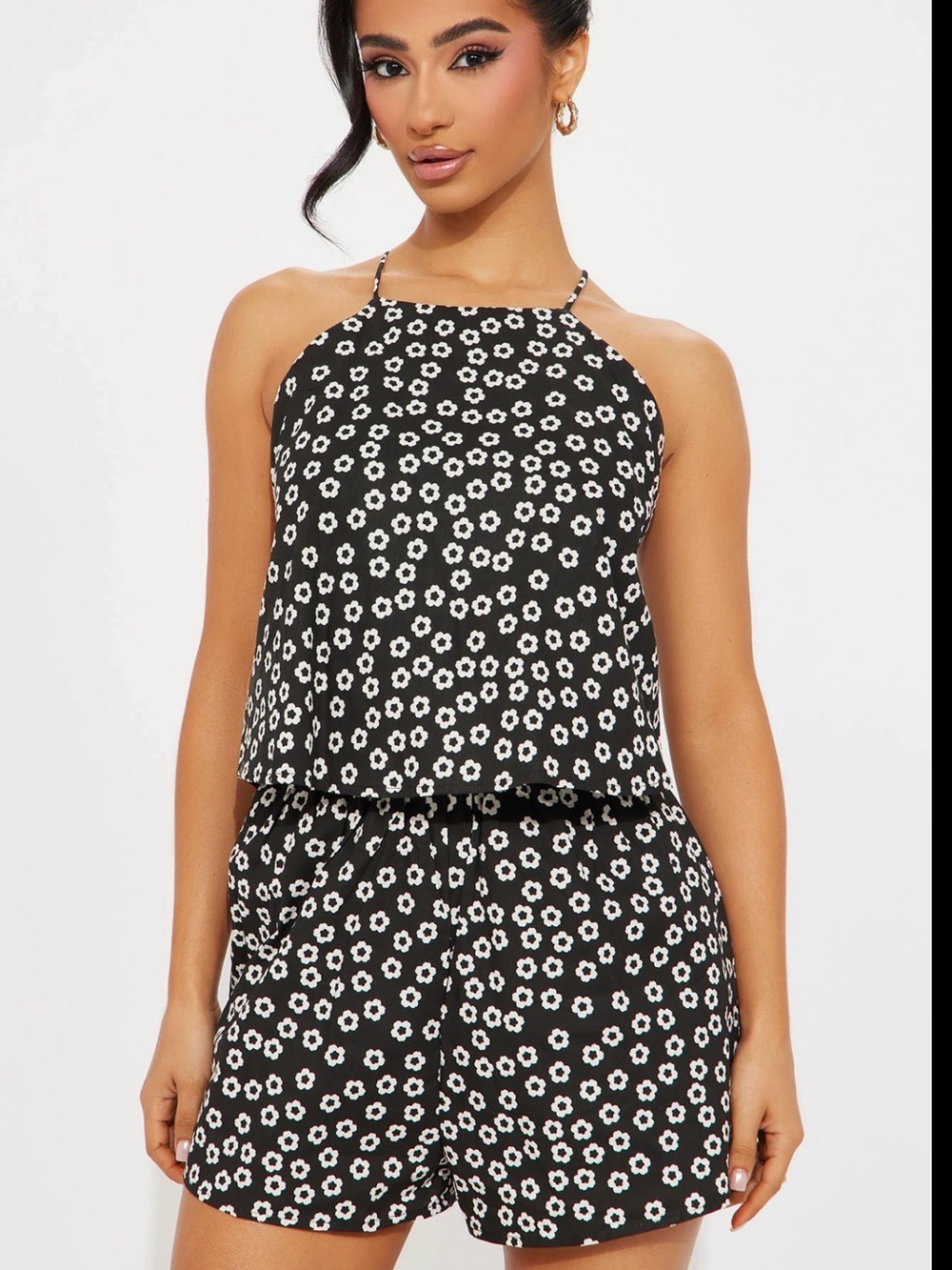 Hudson Gray Black Daisy Halter Romper